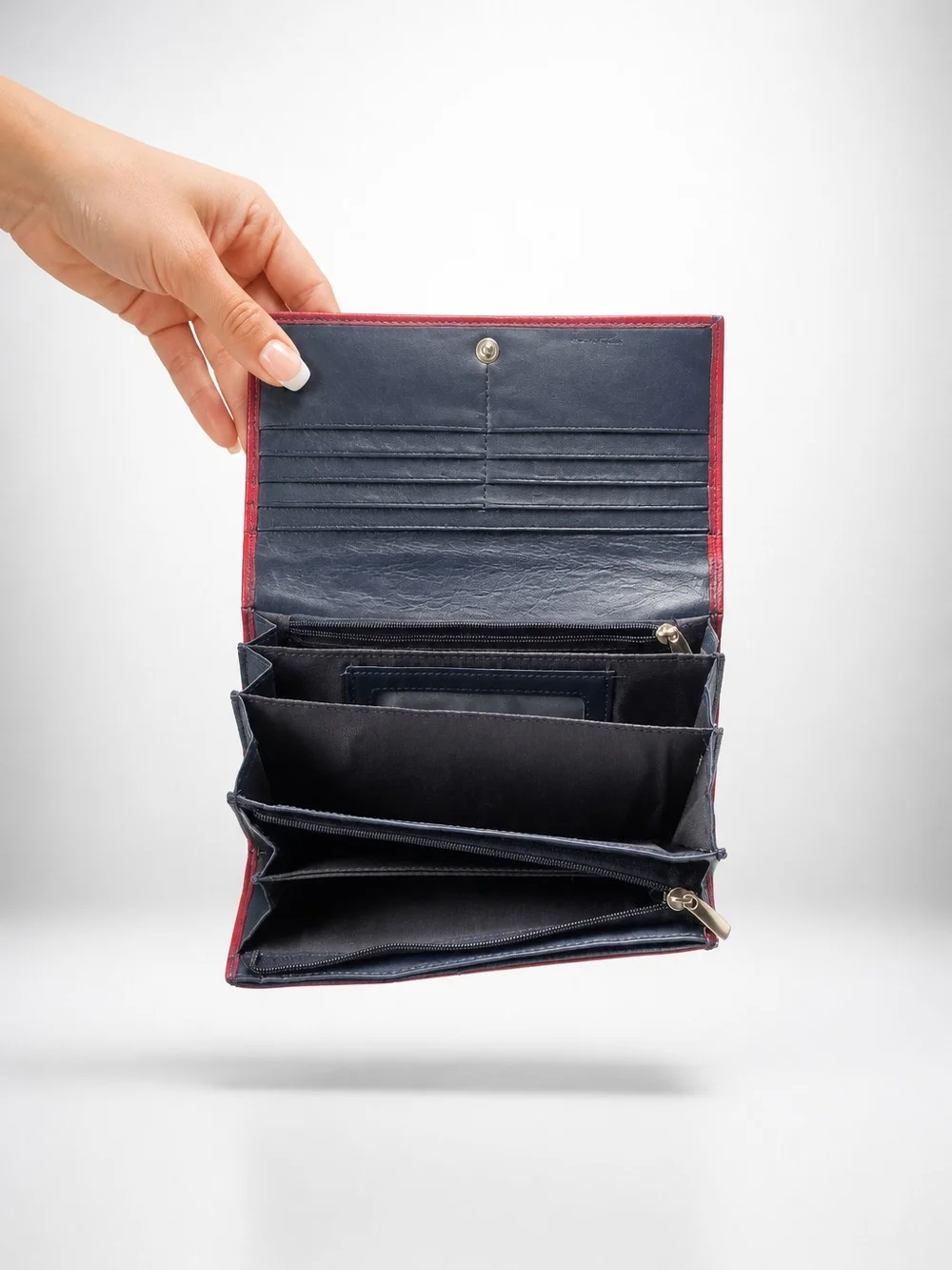 Vera Pelle Red Leather Trifold Wallet